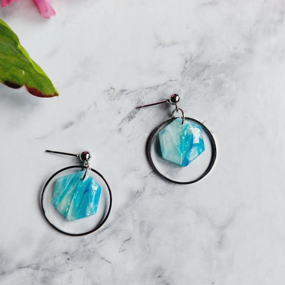 OpalGlaze Quartz Clay Blue Hand crafted Earrings.